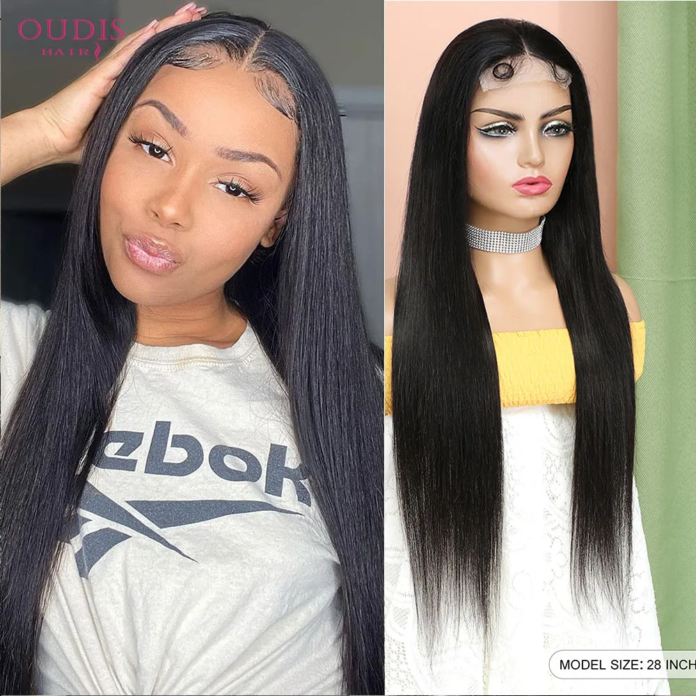 

Straight HD Lace Front Wigs Human Hair 180% Density Pre Plucked Lace Wig 4X4 Glueless Lace CLosure Wigs For Black Women OUDIS