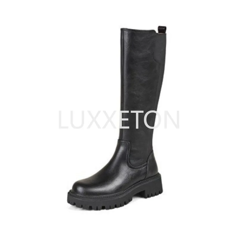 

New Boots Women's 2022 Autumn Winter Platform Boots Zipper Long Was High Simple Boots Fashion Motorcycle Boots Botas Mujer