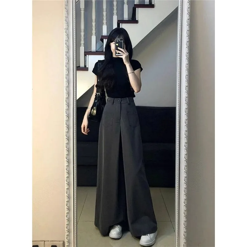 Deeptown Harajuku Spring Oversize Suit Pants Woman Office Ladies Casual Korean Style Baggy Slacks Streetwear Wide Leg Trousers