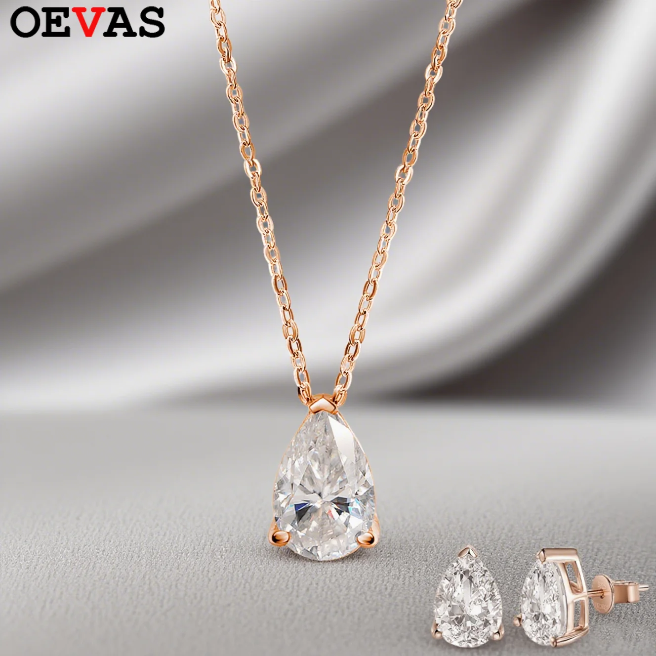 OEVAS 1-4CT 워터 드롭 Moissanite 펜던트 목걸이 귀걸이 여성용 S 스파클링 웨딩 파티 파인 쥬얼리 세트
