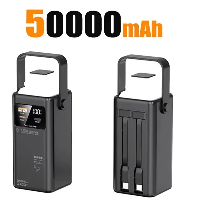 מטען נייד Xiaomi 120W בנפח 200000mAh עם כבל מובנה לספק חשמל חירום נייד לטיולים בחוץ לאייפון