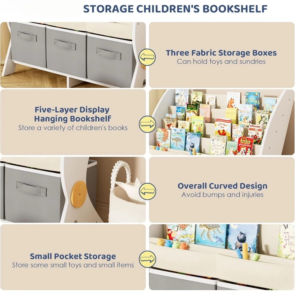 Kids Bookshelf and Toy Storage Organizer,5-Tier Book Shelf for Kids Rooms,Nursery Bookcase,Bookshelf for Toddlers,Baby Organizer 6