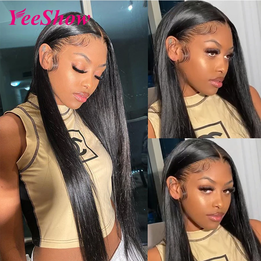 Human Hair Wig Straight Lace Front Wigs 13x6 HD Transparent Lace Frontal Pre Plucked Remy 200% Brazilian Straight for Women