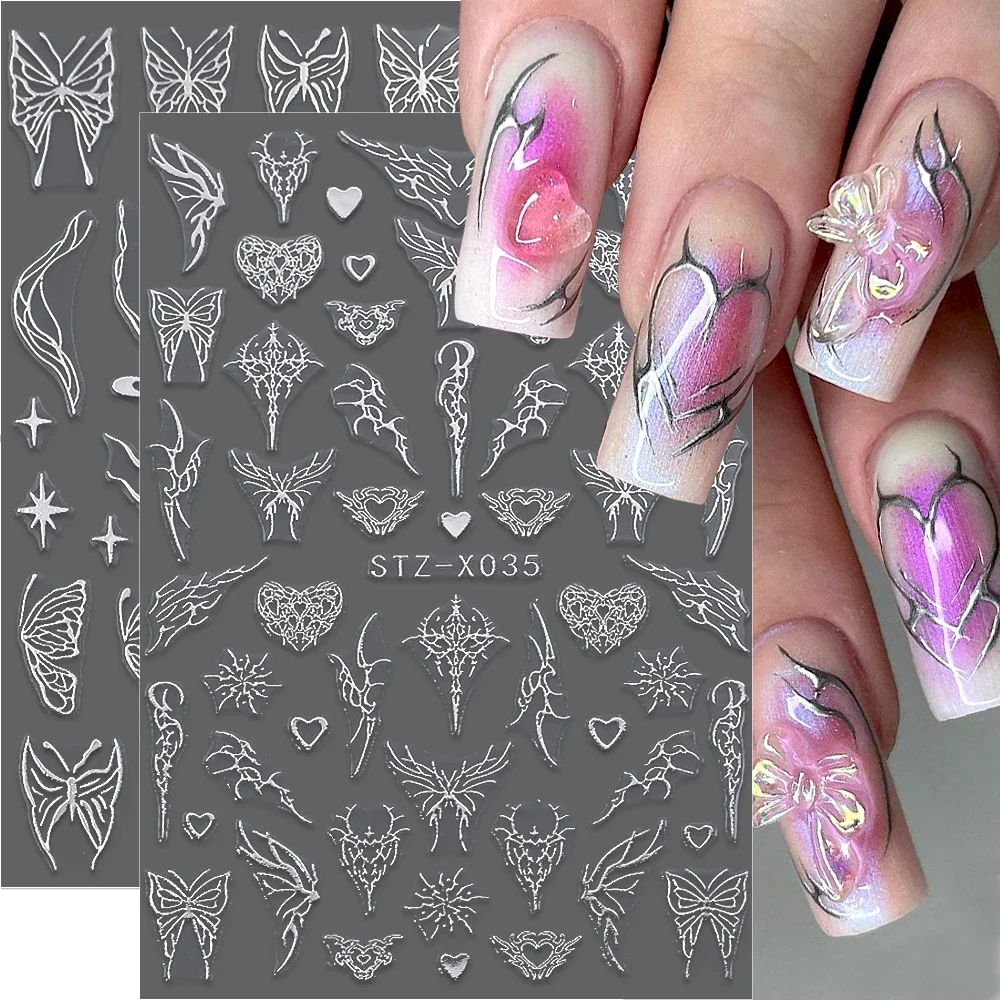 

3D Laser Aurora Butterfly Nail Stickers Punk Metallic Black Butterfly Nail Stickers Butterflies Silver Nail Decals