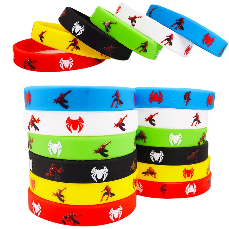 Anime Bracelet 10pcs Spiderman Bracelet Cartoon Printing Wristband Superhero Captain Silicone Bracelets for Adults Children Wrist Strap Gifts