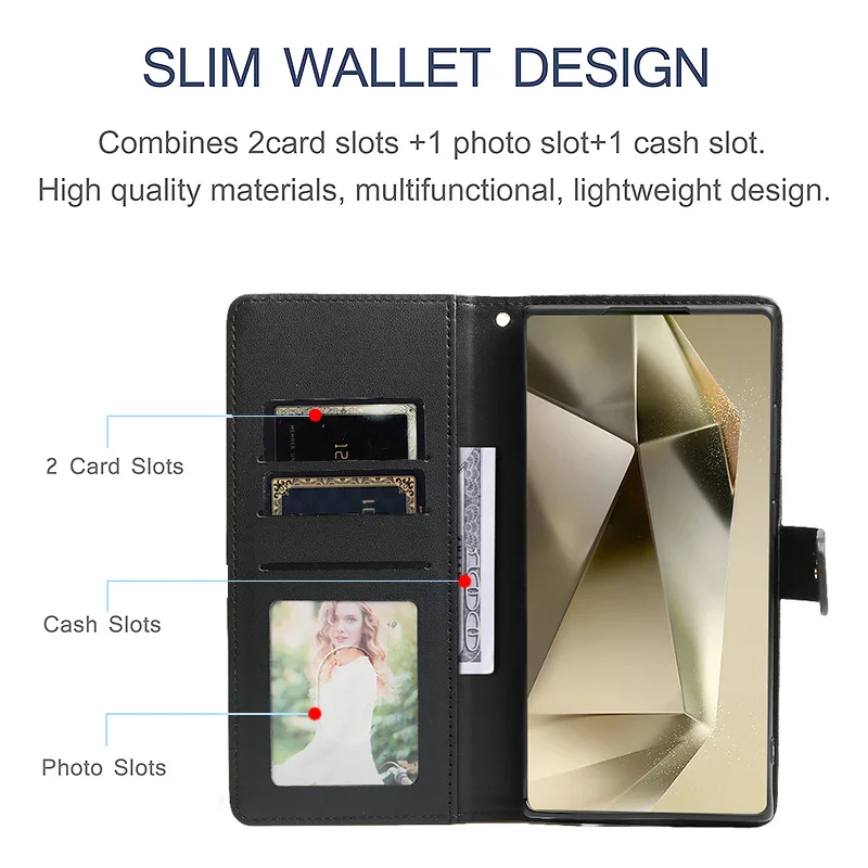 Checkered Wallet Magnetic Flip Card Slot & Photo Frame Leather Case