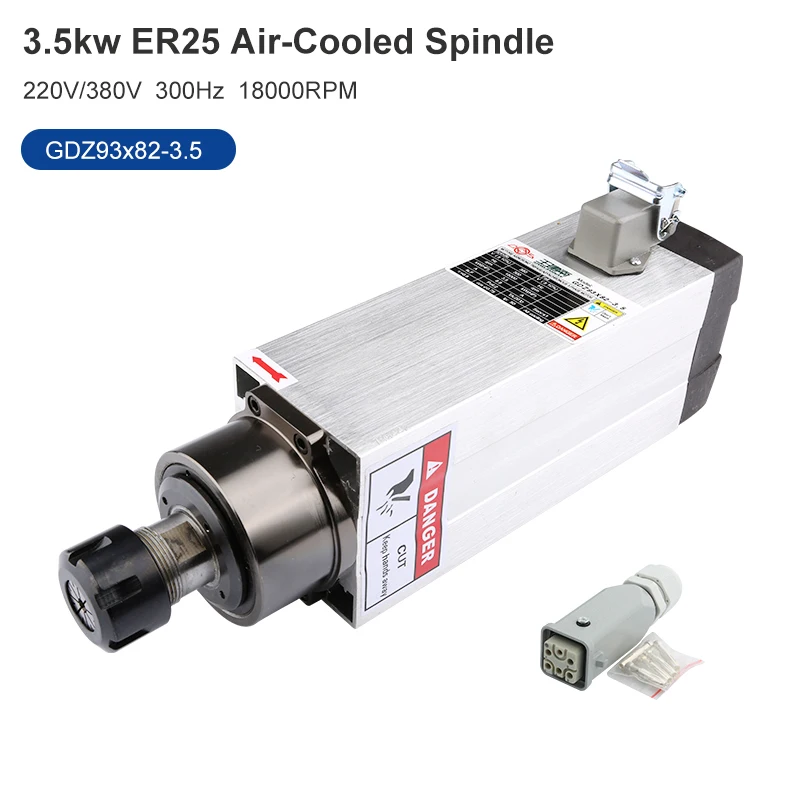 

3.5KW CNC Square Air-Cooled Spindle Motor ER25 Chuck 4 Bearing 220V 380V For CNC Router Engraving And Milling Machine