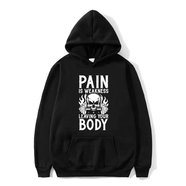 

Funny Pain Is Weakness Leaving Your Body Skeleton Meme Graphic Hoodie Men's Fitness Gym Casual Sweatshirt Male Fleece Hoodies
