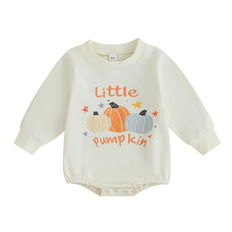 

ZZLBUF Newborn Infant Baby Girls Romper Halloween Pumpkin Letter Print Jumpsuits Crewneck Long Sleeves Bodysuit Sweatshirt