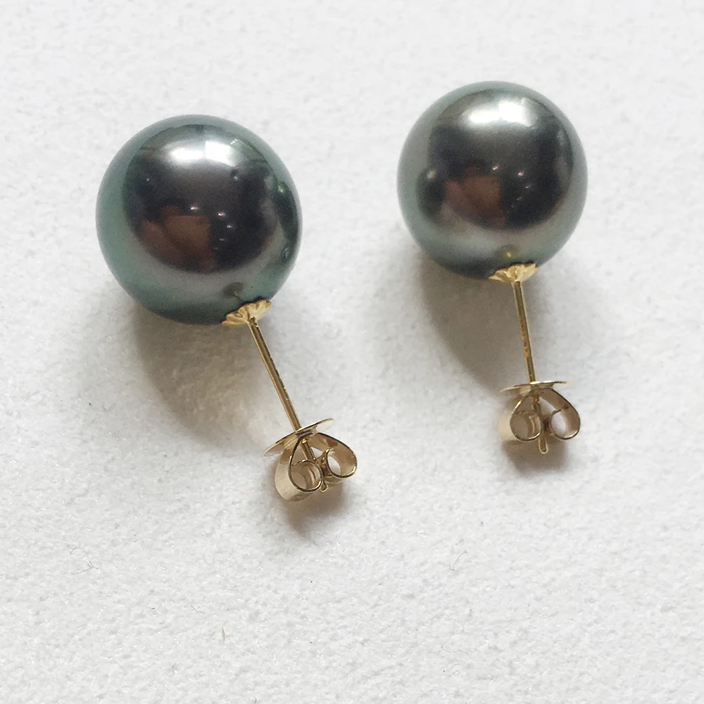 

100% real AU750 18k gold nature tahitian pearl stud earring-AA+ good quality nature tahiti Pearl,10-11 mm sea salt pearl