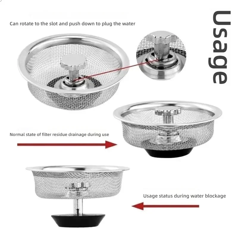 Universal Sink Strainer Odor Proof Cover Waste Drainer Sink Filter Screen Water Sink Plug Stainless Steel Floor Drain Net Cover