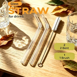 Set of 3 Eco - Friendly Colorful Reusable Glass Drinking Straws (Transparent)