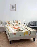Trees Children Animal Fox Rabbit Queen Size Bed Mattress Fitted sheet Elastic Rubber Band Non-slip Bed Sheet Pillowcase Set 6