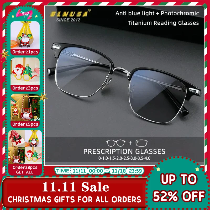 Reading glasses anti blue light glasses BLMUSA fashion titanium myopia optical frame blue light blocking reading glasses for men ultralight HD prescription glasses