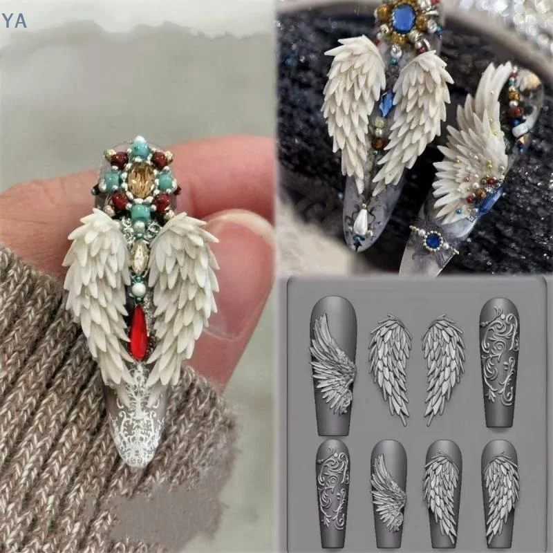 [A]3D 실리콘 네일 몰드 꽃 리본 나비 네일 템플릿 투명 몰드 DIY 네일 아트 장식 스탬핑 플레이트 매니큐어 도구