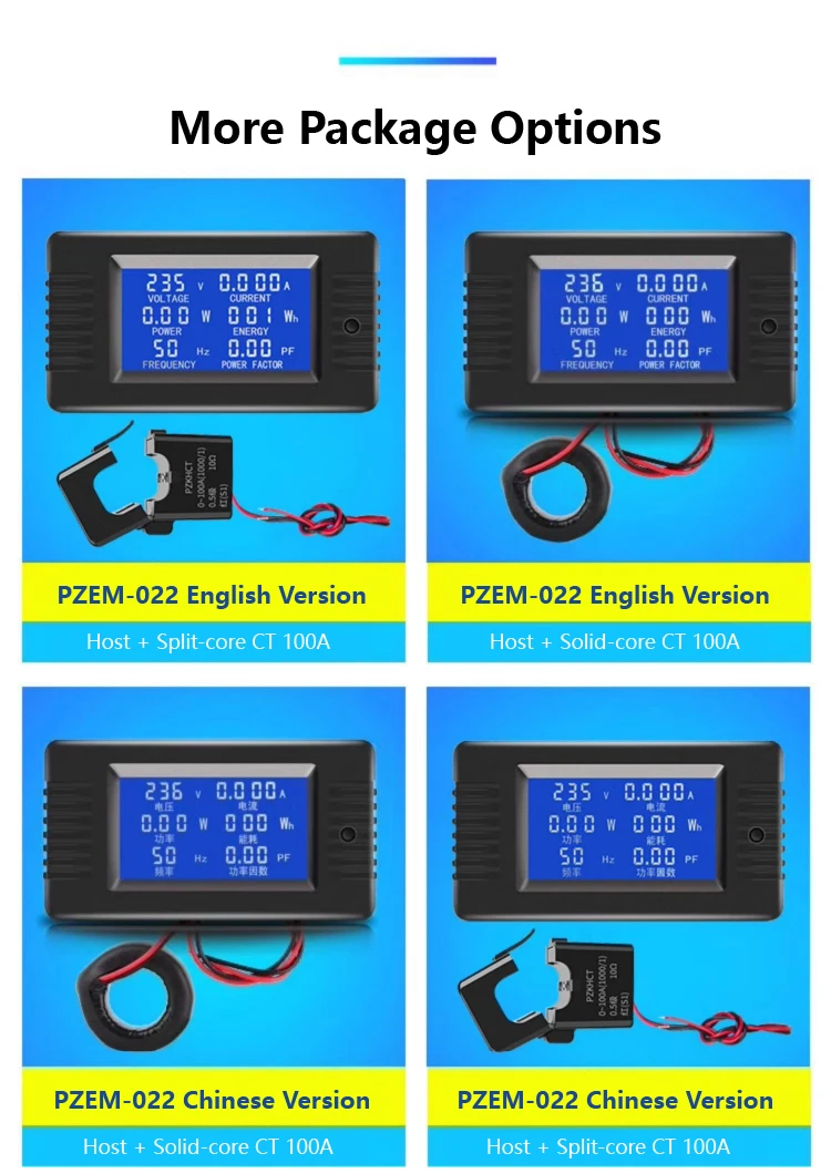 PZEM-022 English Ver. AC Digital Multi-Functional Power Monitor LCD Display AC 8