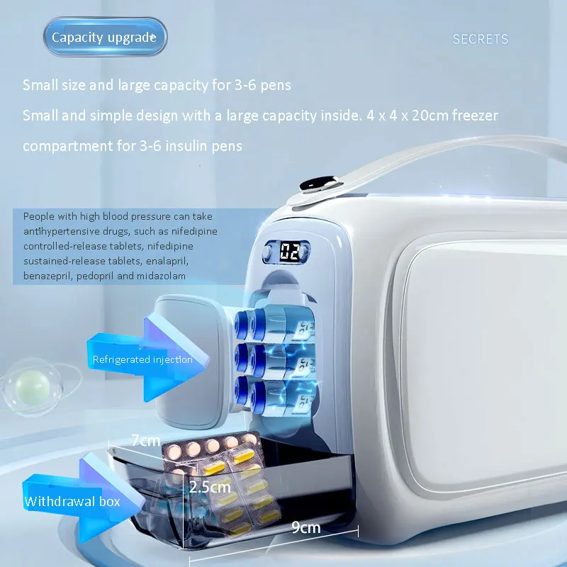 Insulin Cooler Portable Medicine Rechargeable Battery Carry-on Home Car Mini Drug Fridge Diabetes Insuin Bag Reffer Medical Case Portable Refrigerator Medicine Refrigerator