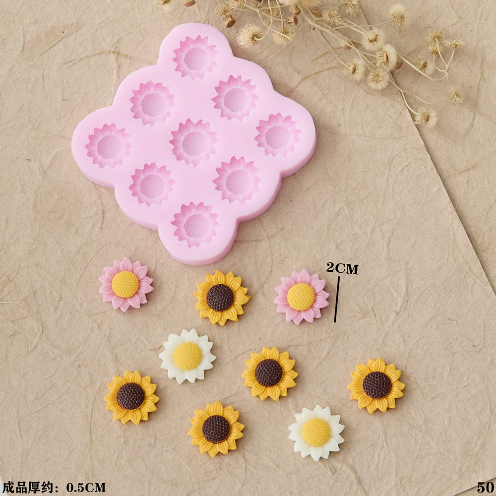 3D 9-Cavity Flower Silicone Mold – Sunflowers Design for Fondant, Candy, Chocolate, Cak... - SKU FSM01228 - UGI Packaging