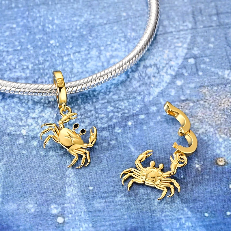 Goldene Anhänger aus 925er Sterlingsilber, Serie „Zodiac Guardian“, passend für Original-Armbänder, DIY-Schmuck, Geschenk für Frauen – Detail 17