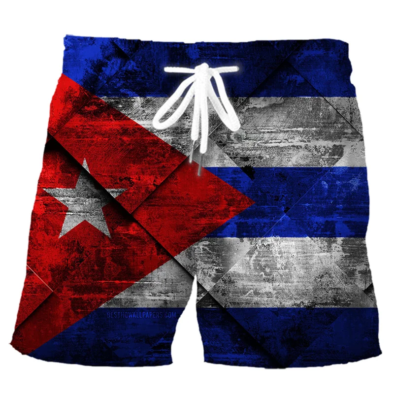 Retro 3D Printed Cuban Flag Beach Shorts Men Summer Casual Street Cube Pattern Short Pants Summer Quick Dry Surf Board Shorts - 4