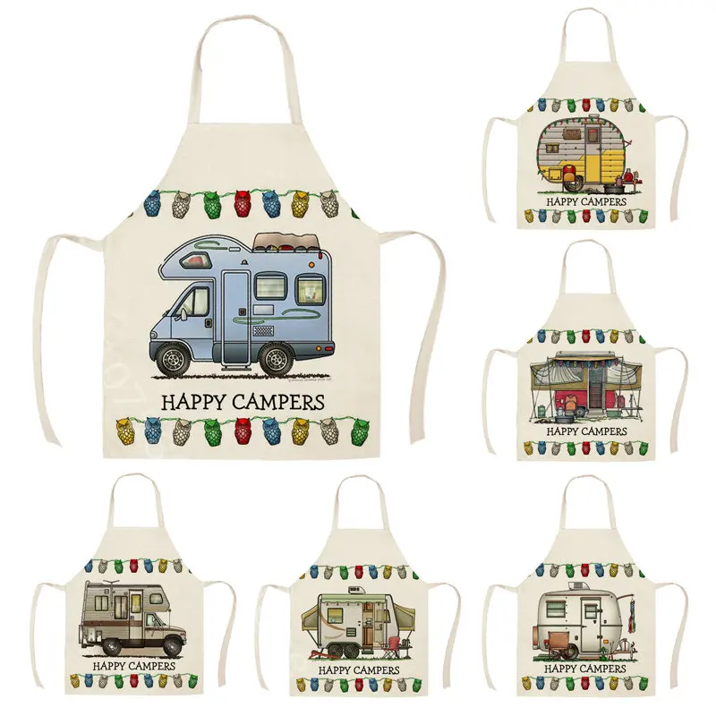 

Cartoon Campers Car Apron Kitchen Accessories Cleaning Cooking Baking Restaurant Chef Waiter Parent-child BBQ Adults Kids Aprons