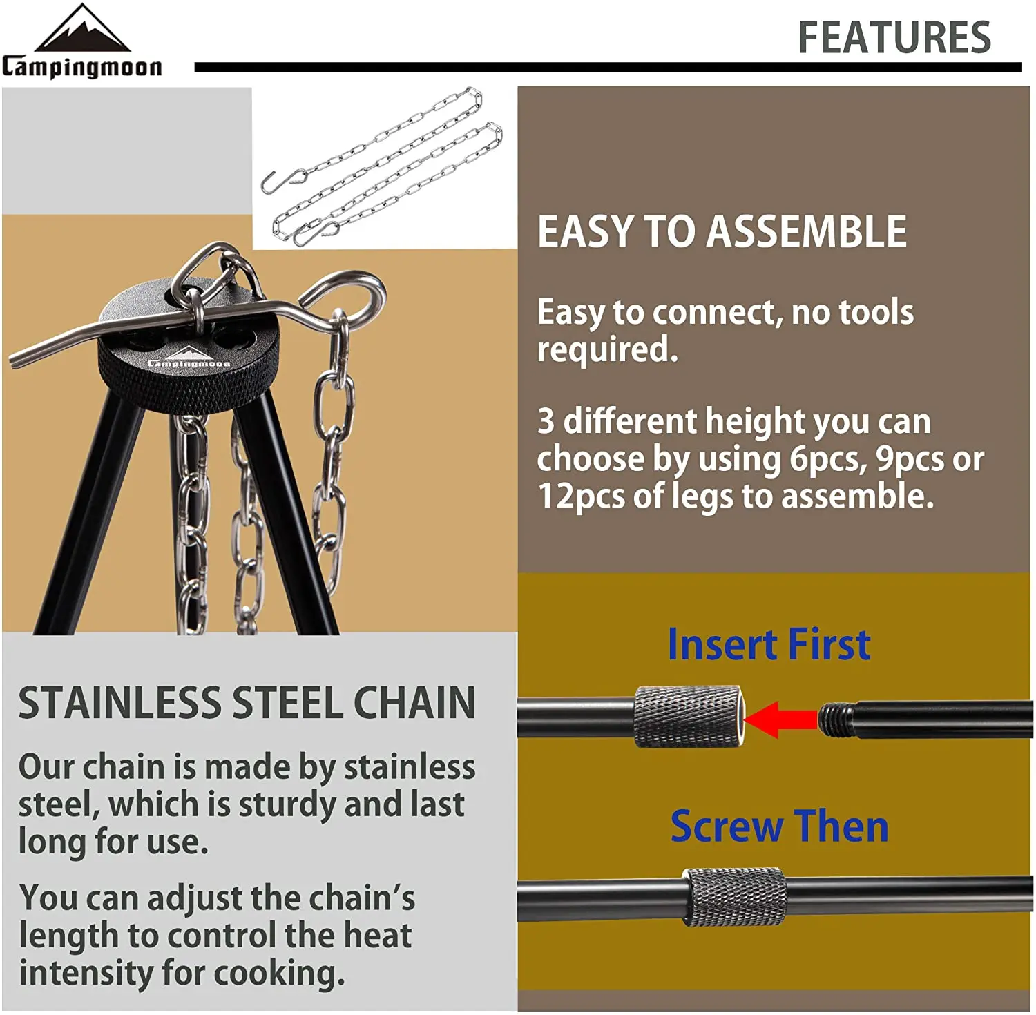 وعاء تعليق ثلاثي القوائم للطبخ والنزهات في الهواء...