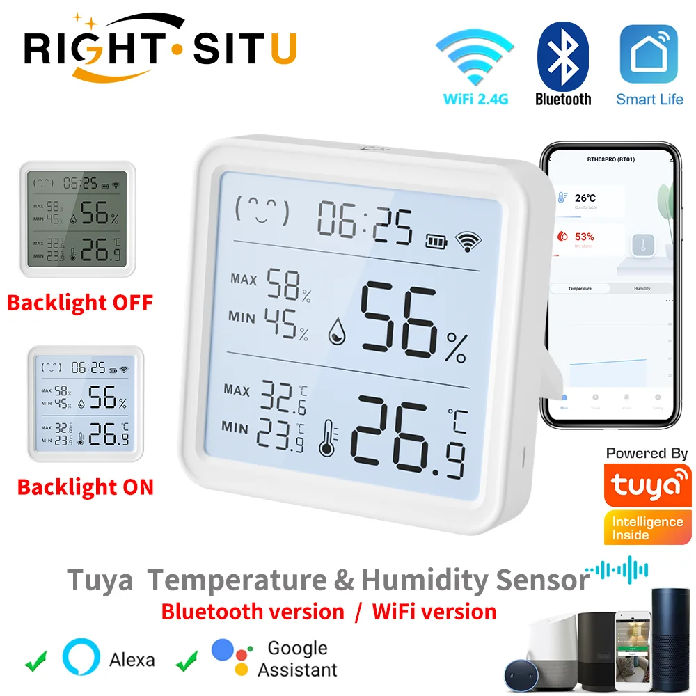 Temperature Humidity Sensor For Smart Home Backlight Hygrometer Thermometer Compatible Bluetooth APP Remote Control