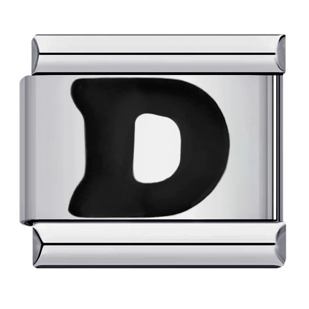 Elegant Glaze Black Italian Letter Charms Stainless Steel Bracelet for Women and Men Jewelry Making
