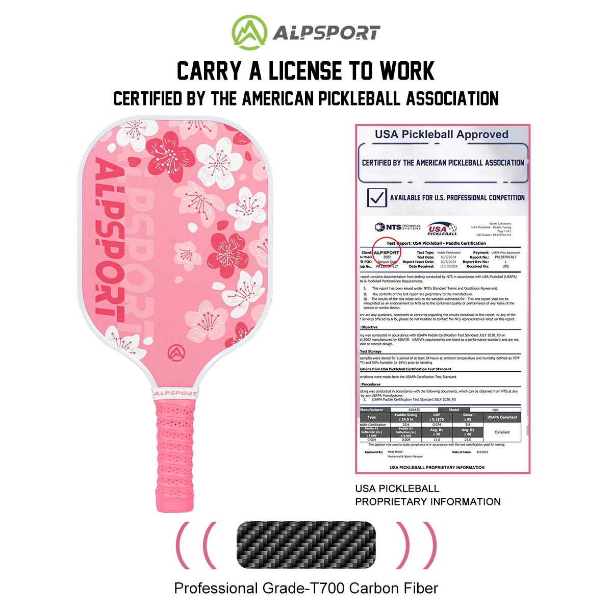 ALPSPORT USAPA Approved pickleball paddle Thermoformed Unibody T700 Raw Carbon Fiber Spin Textured Surface With Foam Edge pickleball paddle
