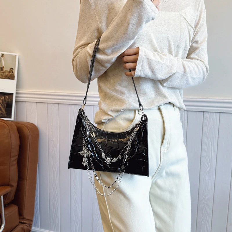 Women's Bag Trend Gothic Skull Chains Handbags Female High Street Punk Cross Ladies Shoulder Bags