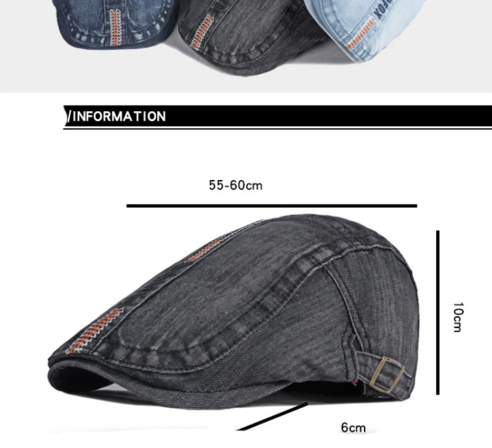 HT3685 Herren-Baskenmütze Damen Frühling Sommer Sonnenkappe Retro Künstler-Malermütze Unisex Verstellbare Ivy Flat Cap Denim-Baskenmütze – Detail 3