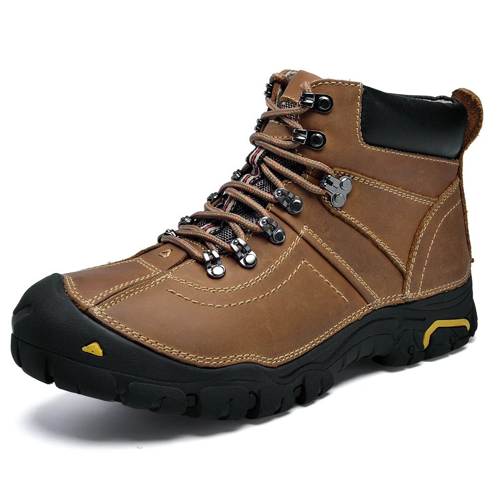 HIKEUP Men's Hiking Shoes Breathable Top layer snow boot Trekking Sneakers Outdoor Mid Top Cotton Shoes Walking Sport Winter man