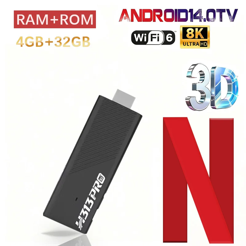 Android 14 TV Stick H313PRO | 8K Streaming Player WiFi | Plug & Play USB | Voice Control | Chromecast | for TV Monitor