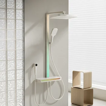 ใหม่ทองเหลืองห้องน้ําดิจิตอลน้ําตกติดผนังห้องน้ําระบบชุดฝนเปียโนสมาร์ทนวดชุดเทอร์โมสตัท 1