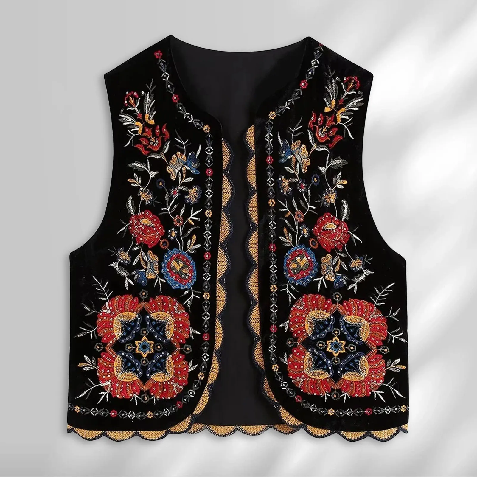 

Women Casual Velvet Winter Vest Sequins Flower Embroidery Vest Match with Shirts Tank Tops Leggings H9