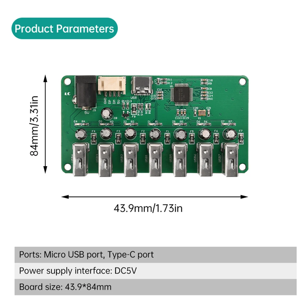 USB 2.0 HUB Module 1 to 7-port Hub USB Expansion Module Seven Port Splitter with Power Supply 2.0 Expansion