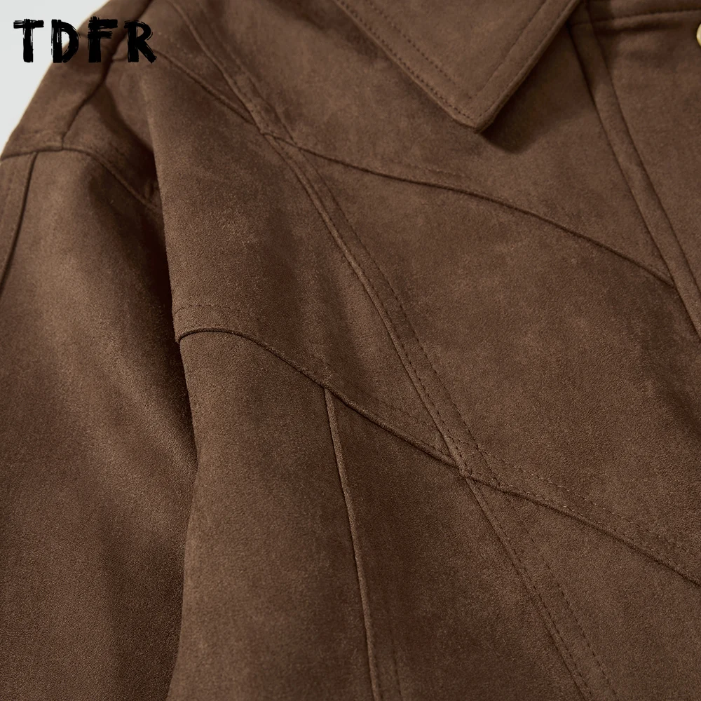 Giacca in pelle scamosciata impiombata retrò da uomo autunno inverno casual risvolto allentato manica lunga cerniera capispalla uomo 3