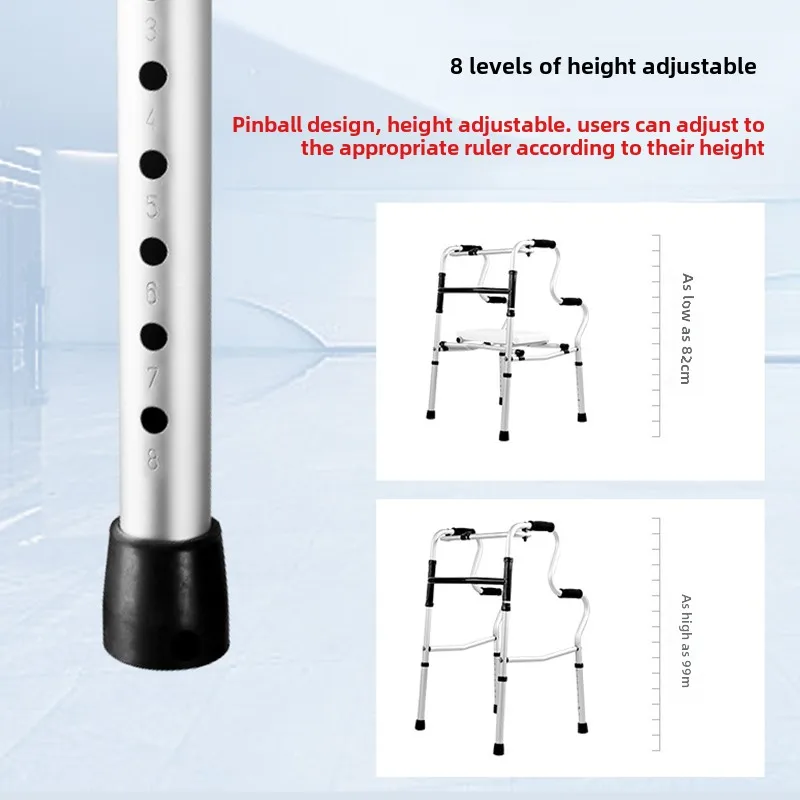 Foldable Walker for Adult Professional Lightweight Aluminium Alloy Walking Stick with Seat Height Adjustable Walkers for Elderly