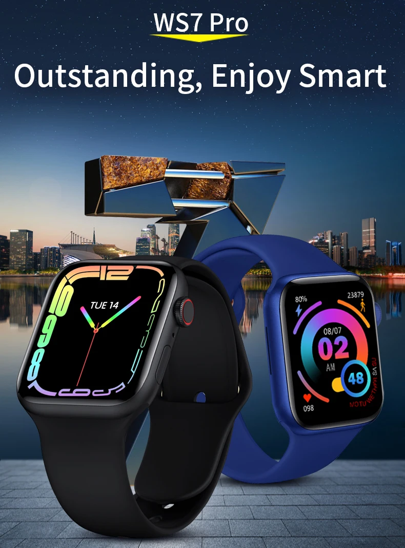 New Original WS7 Pro Smartwatch Bluetooth Sleep Monitor Heart Rate Wireless charging Watch PK IWO 14 Pro Max Series 7 HW57 Pro