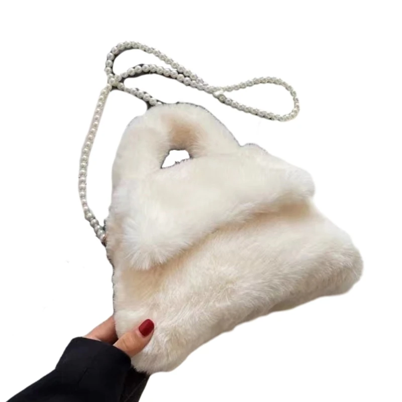 2023 Bags Pearl Strap Flap Bag Versatile Crossbody Bag Plush Shoulder Bag E74B