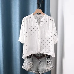 Elegant Lavender Vintage V - Neck Cotton Blouse - M (2)