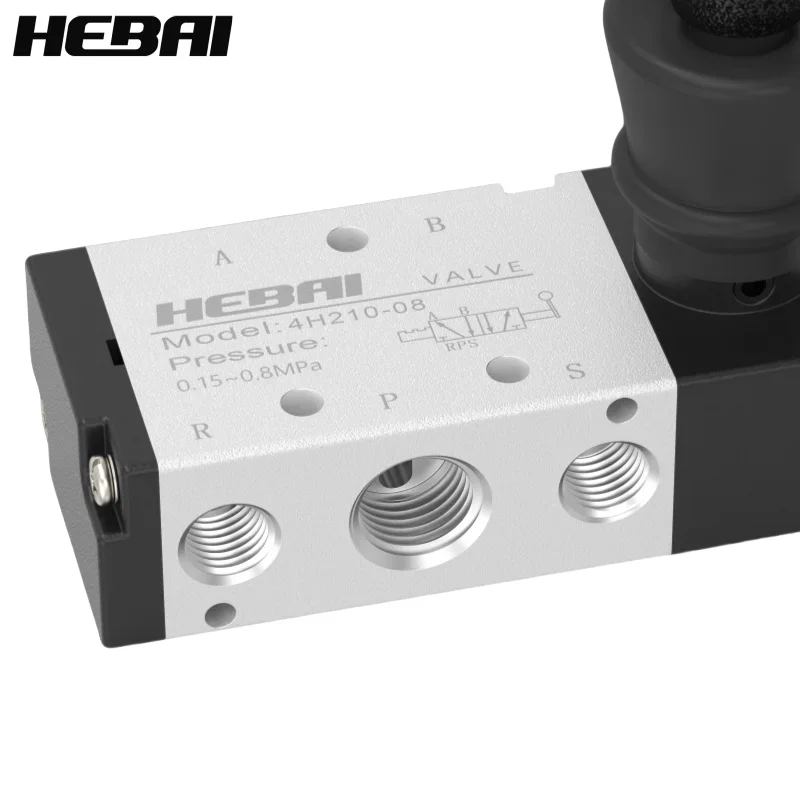 HEBAI 4H210-08 5/2 Way Hand Lever Operated Control Pneumatic Manual Valve With Muffler Silencer and Quick Fitting Select