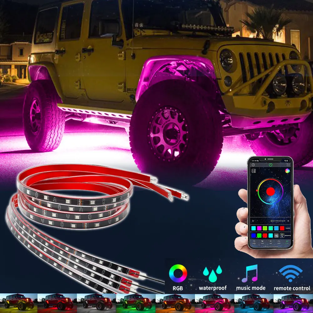 4Pcs Luci A Led Underglow Alla Moda Smart Led Rock Lights Con Rgb Cambia Colore Music Sync App Control Lampada Al Neon Per Auto Suv