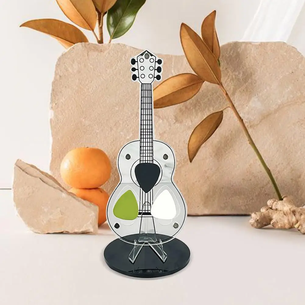 Acrylic Guitar Pick Holder with Stable Base Guitar-shaped Pick Case Transparent Guitar Holder Musicians Accessories