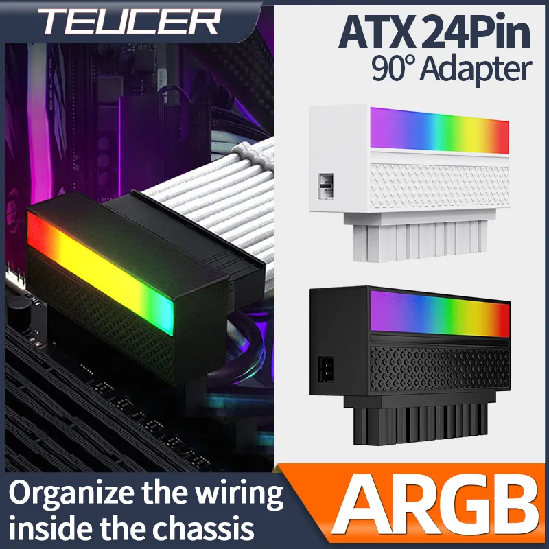 TEUCER AD-24 ATX 24Pin ARGB Adapter 90 Degree Power Cable DIY Mounting Accessessory