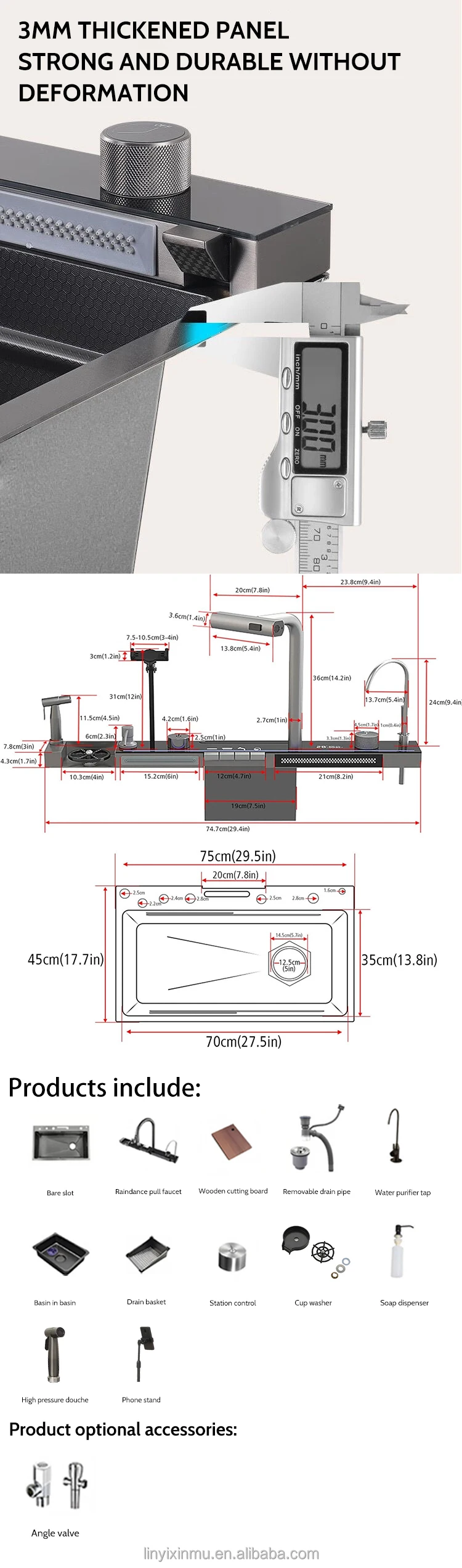 Newly Designed Stainless Steel Kitchen Sink with Cup Washer, Black Nano Stainless Steel Smart Kitchen Sink S56bbb2cd07ca42a4932642b77bde479aU