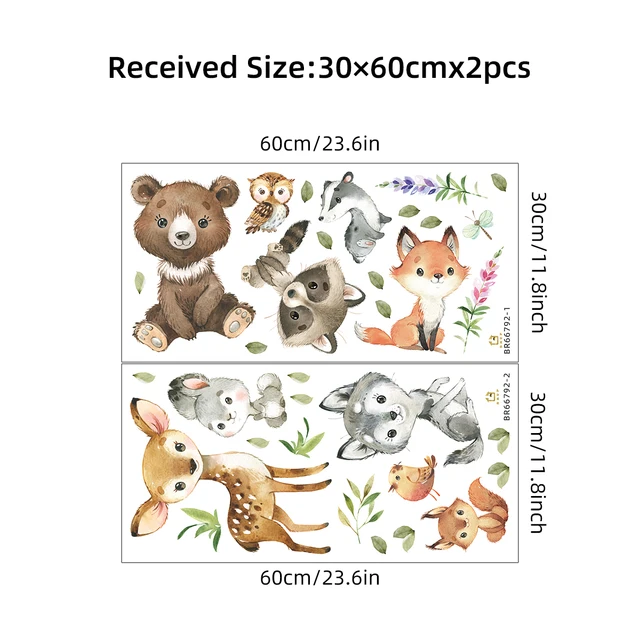 2 pièces dessin animé lapin ours cerf animaux stickers muraux pour chambre d'enfants décor de chambre d'enfants chambre salon pépinière stickers muraux 6