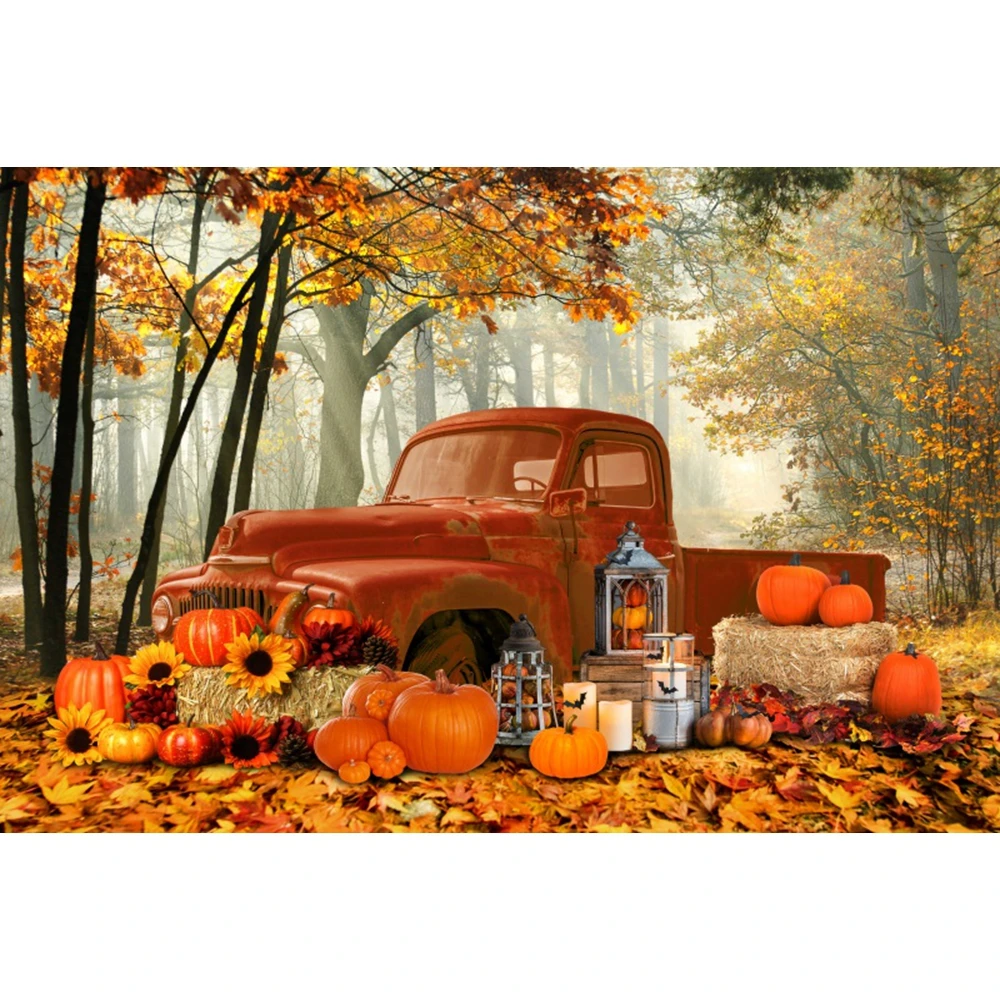 Fondo de bosque otoñal, granja de otoño, granero, calabaza, temporada de  cosecha de Acción de Gracias, camión de arce, retrato de bebé, decoración  de fondo de fotografía - AliExpress, image size:1000x1000