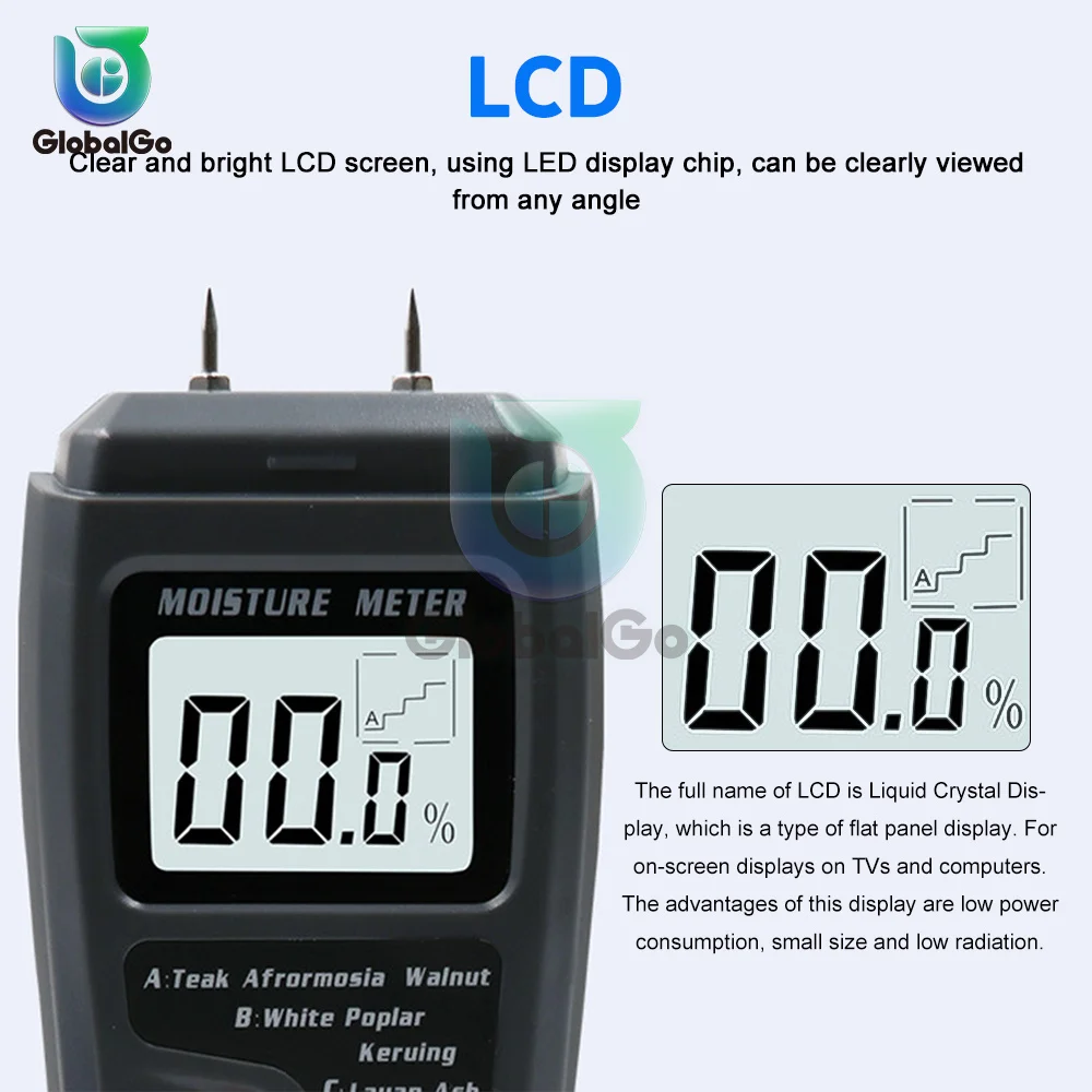 MT-10 Wood Moisture Meter Wood Humidity Tester LCD Displays Hygrometer Timber Damp Detector Resistance Measurement Tree Density wood moisture meter