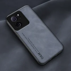 Vintage Matte Leather Phone Case with Built - in Magnetic Silicon Cover for Xiaomi 14 Pro (Blue)